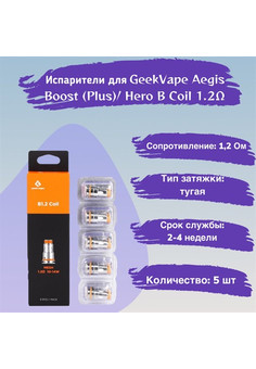 Испаритель GEEKVAPE Aegis Boost B1.2 Coil 0.2 - 1.2 (5 шт/упаковка), изображение 1